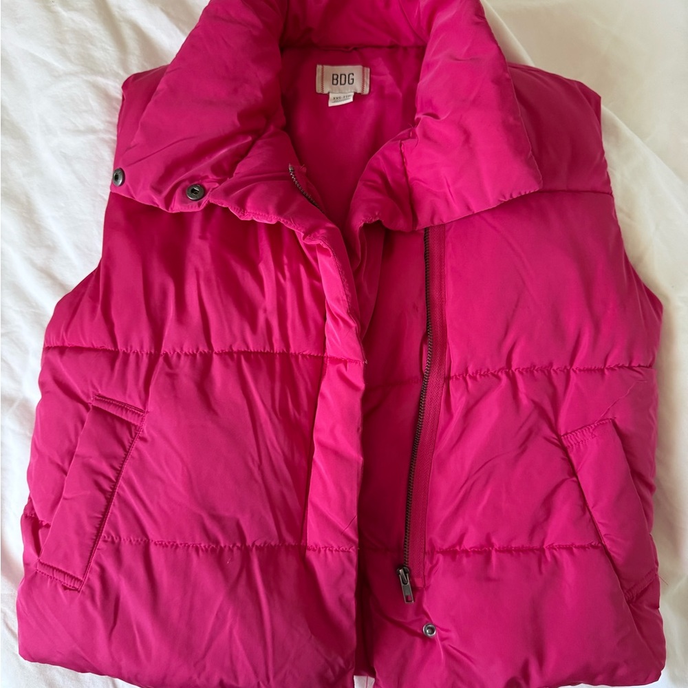 BDG Bright Pink Quilted Puffer Vest